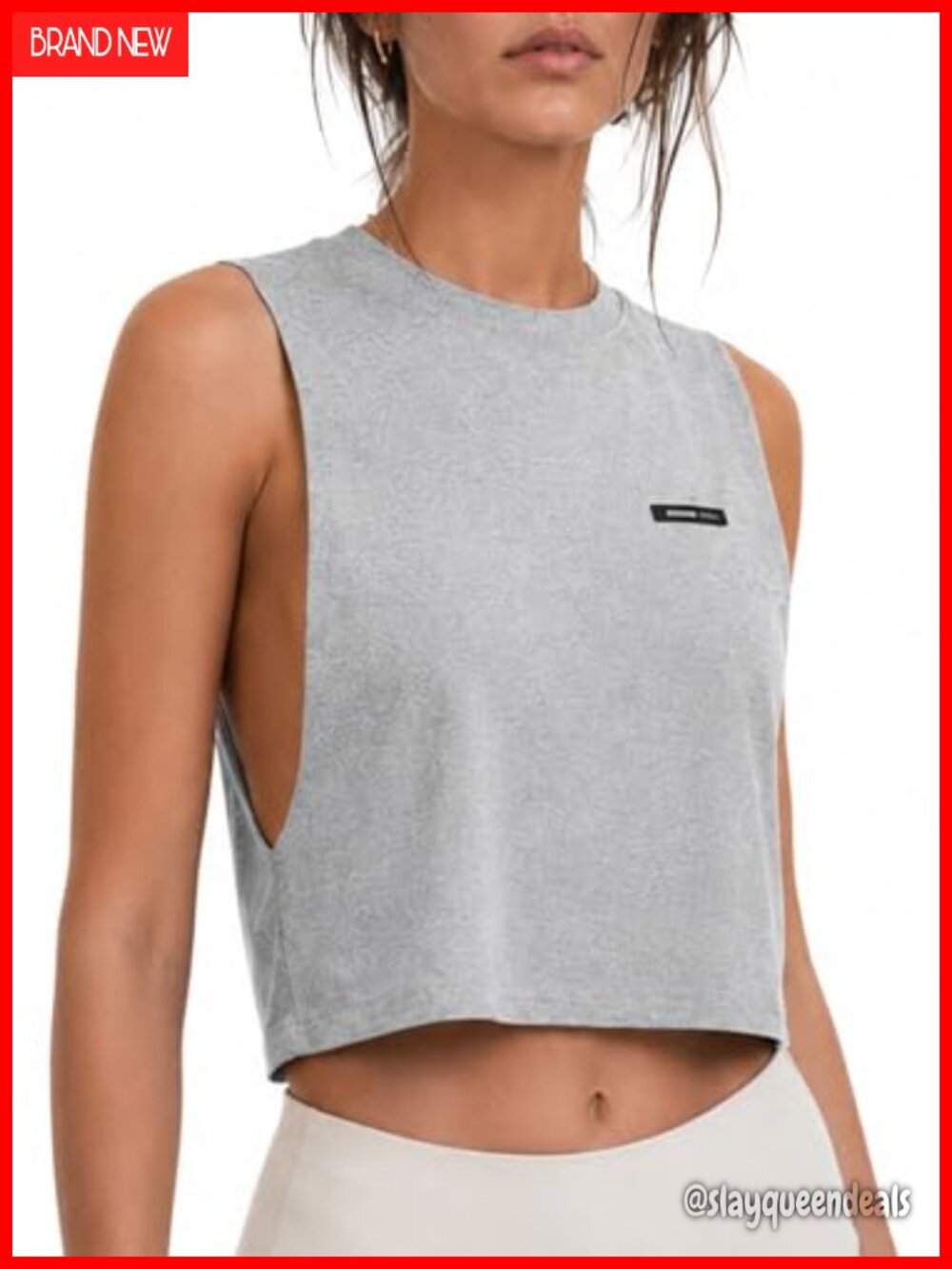 Open Side Cropped Tank Top Sleeveless Cotton Workout Shirt